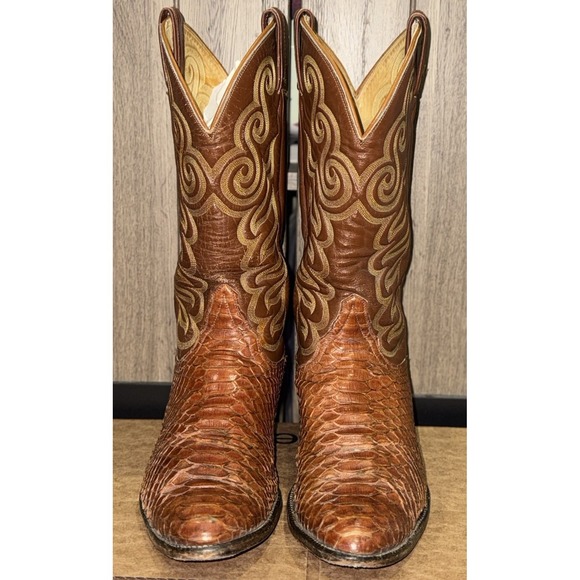 Vintage Tony Lama Python Snakeskin Brown Cowboy Boots Mens 10.5 D Exotic Western - Picture 2 of 16